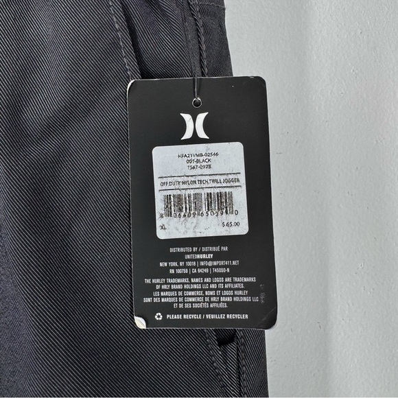 NWT Hurley Black Nylon Twill Jogger Pant Men’d Size XL - Picture 5 of 11